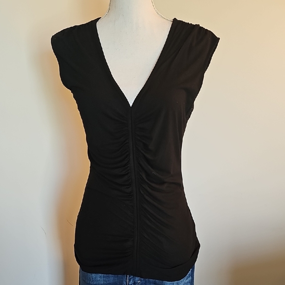 White House Black Market Tops - White House Black Market Black Ruched V-Neck Blouse